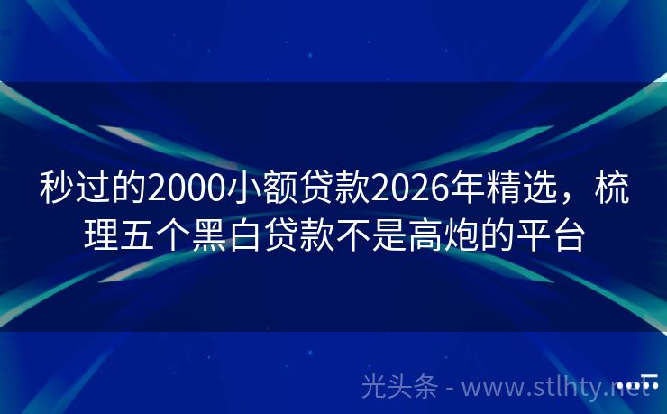 秒过的2000小额贷款2026年精选，梳理五个黑白贷款不是高炮的平台
