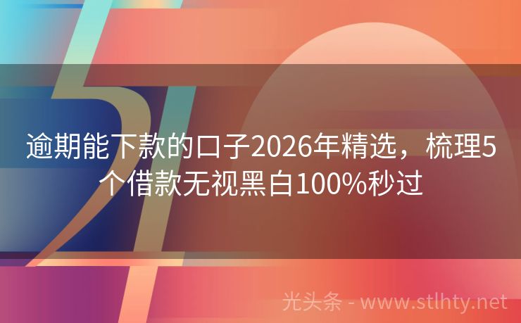 逾期能下款的口子2026年精选，梳理5个借款无视黑白100%秒过
