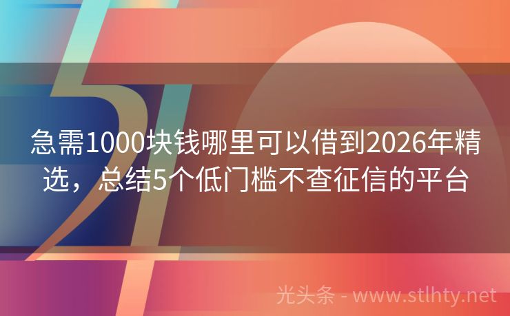 急需1000块钱哪里可以借到2026年精选，总结5个低门槛不查征信的平台