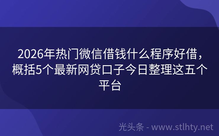 2026年热门微信借钱什么程序好借，概括5个最新网贷口子今日整理这五个平台