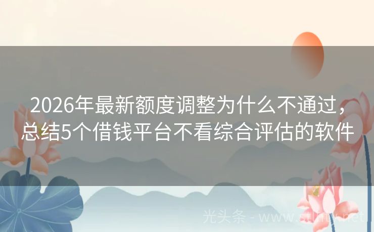 2026年最新额度调整为什么不通过，总结5个借钱平台不看综合评估的软件
