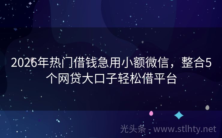 2026年热门借钱急用小额微信，整合5个网贷大口子轻松借平台