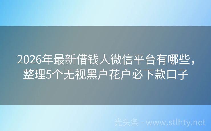 2026年最新借钱人微信平台有哪些，整理5个无视黑户花户必下款口子