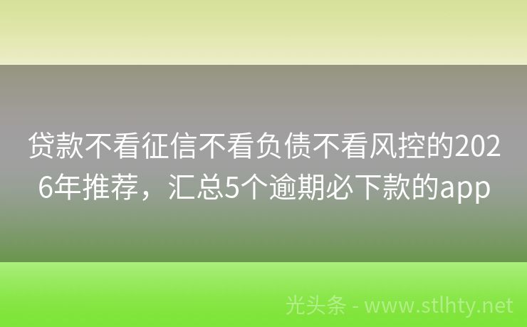 贷款不看征信不看负债不看风控的2026年推荐，汇总5个逾期必下款的app