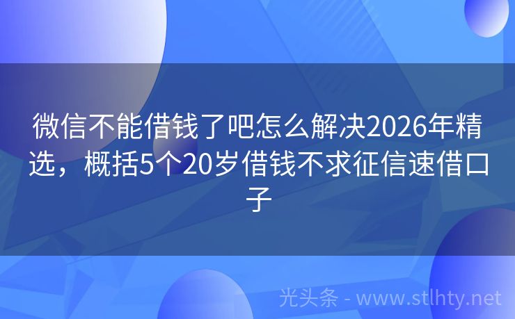微信不能借钱了吧怎么解决2026年精选，概括5个20岁借钱不求征信速借口子