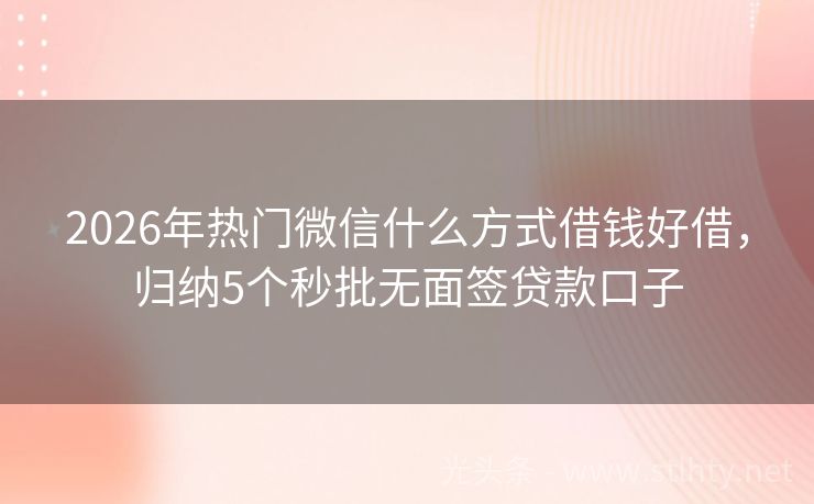 2026年热门微信什么方式借钱好借，归纳5个秒批无面签贷款口子