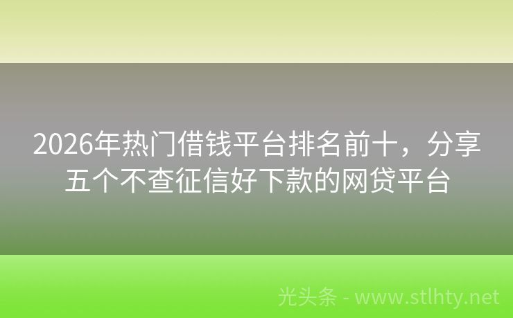 2026年热门借钱平台排名前十，分享五个不查征信好下款的网贷平台