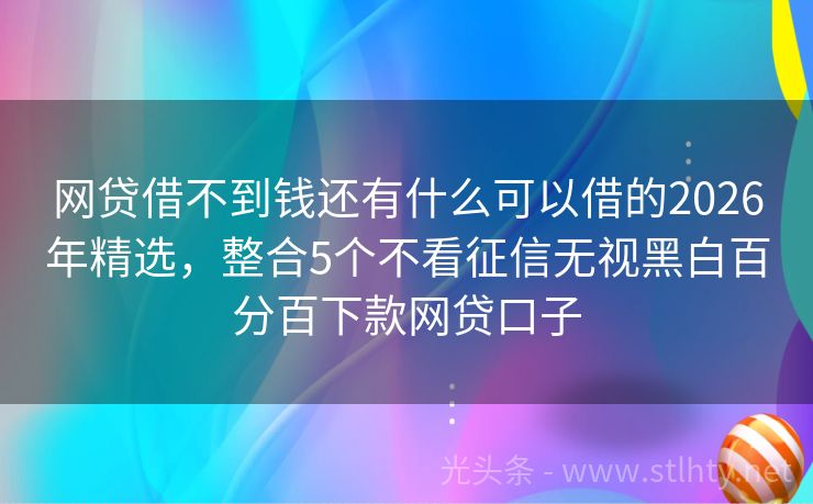 网贷借不到钱还有什么可以借的2026年精选，整合5个不看征信无视黑白百分百下款网贷口子