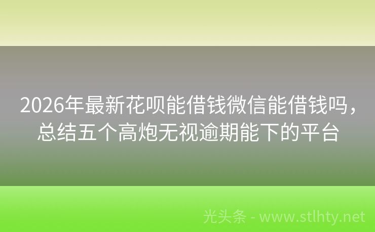 2026年最新花呗能借钱微信能借钱吗，总结五个高炮无视逾期能下的平台
