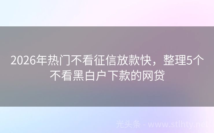 2026年热门不看征信放款快，整理5个不看黑白户下款的网贷