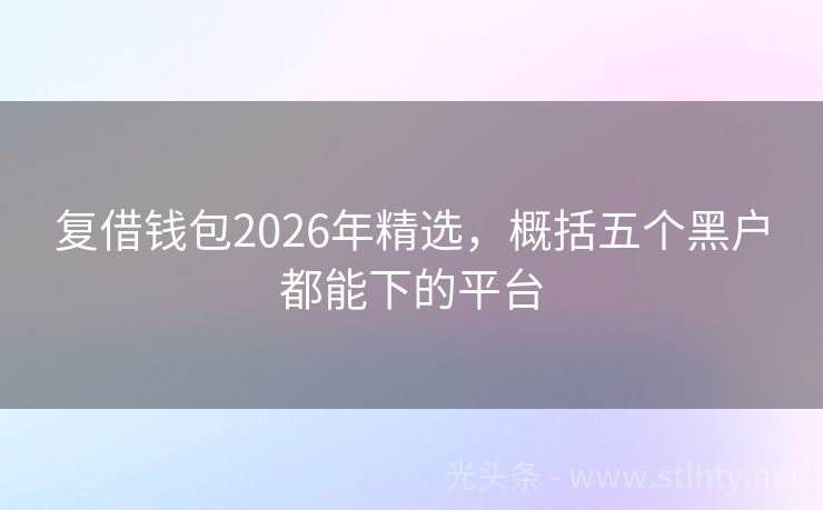 复借钱包2026年精选，概括五个黑户都能下的平台