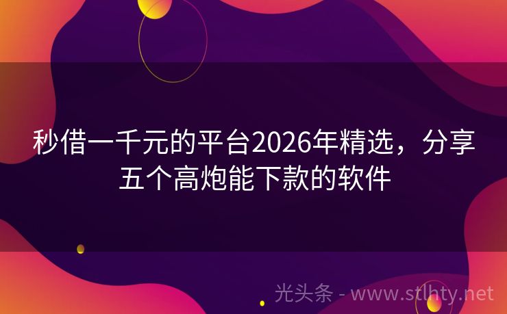 秒借一千元的平台2026年精选，分享五个高炮能下款的软件
