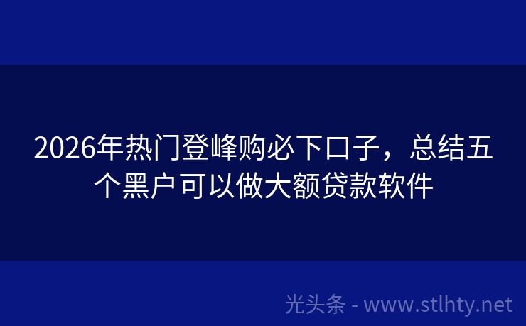 2026年热门登峰购必下口子，总结五个黑户可以做大额贷款软件