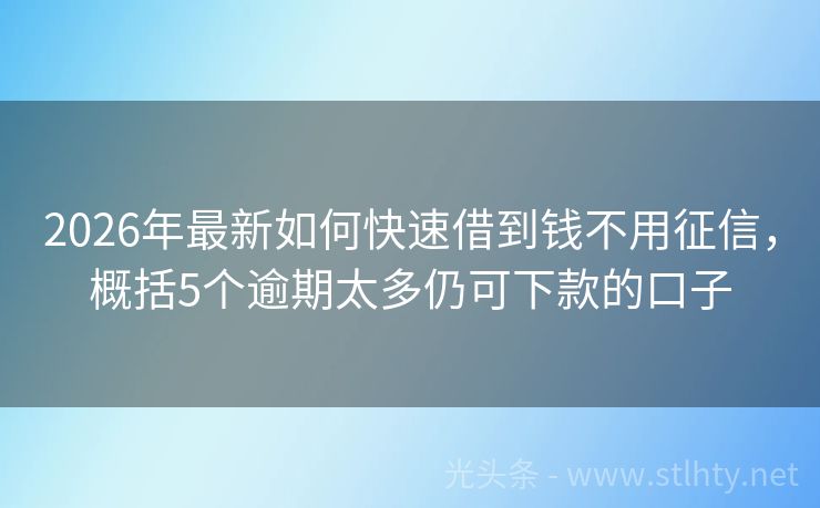 2026年最新如何快速借到钱不用征信，概括5个逾期太多仍可下款的口子