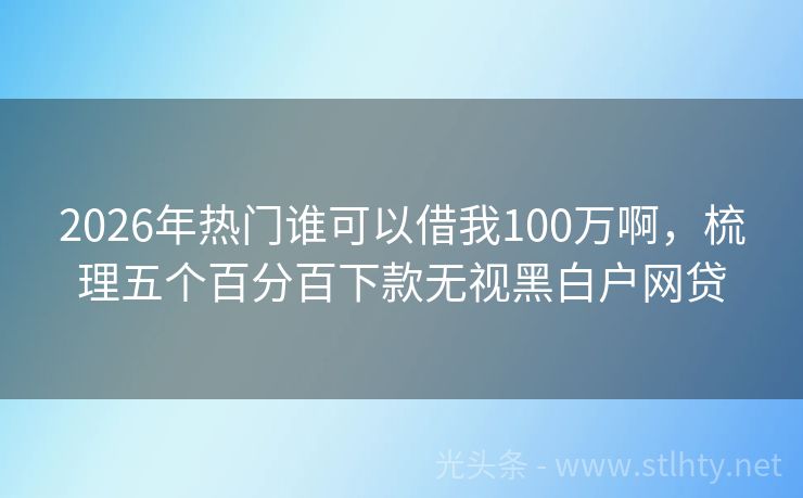 2026年热门谁可以借我100万啊，梳理五个百分百下款无视黑白户网贷