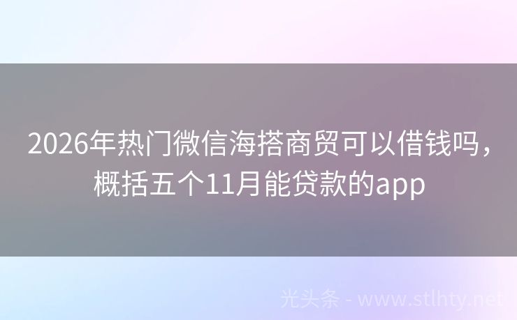 2026年热门微信海搭商贸可以借钱吗，概括五个11月能贷款的app