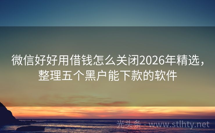 微信好好用借钱怎么关闭2026年精选,整理五个黑户能下款的软件
