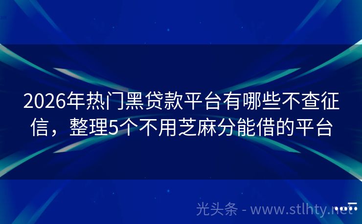 2026年热门黑贷款平台有哪些不查征信，整理5个不用芝麻分能借的平台