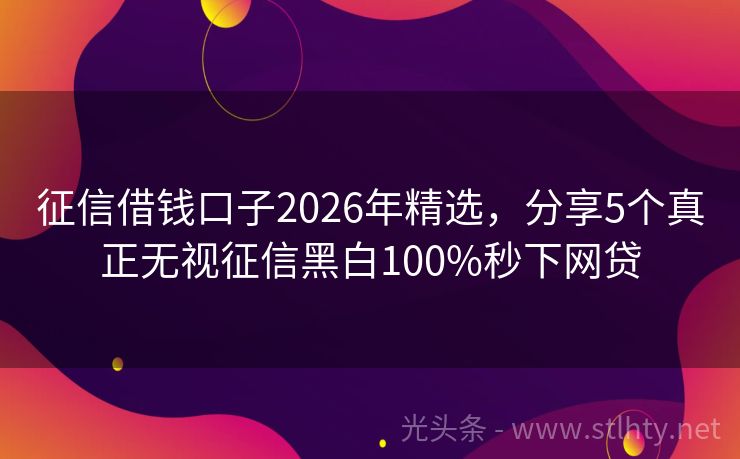 征信借钱口子2026年精选，分享5个真正无视征信黑白100%秒下网贷