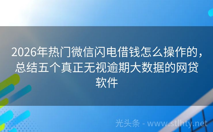 2026年热门微信闪电借钱怎么操作的，总结五个真正无视逾期大数据的网贷软件