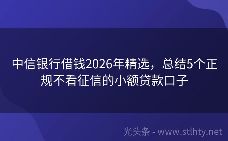 中信银行借钱2026年精选，总结5个正规不看征信的小额贷款口子