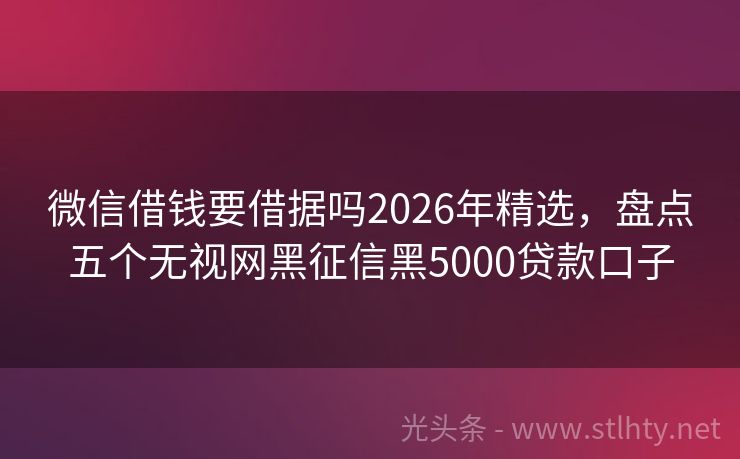 微信借钱要借据吗2026年精选，盘点五个无视网黑征信黑5000贷款口子