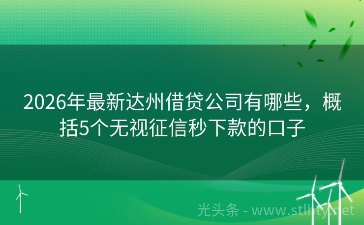 2026年最新达州借贷公司有哪些，概括5个无视征信秒下款的口子
