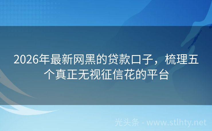 2026年最新网黑的贷款口子，梳理五个真正无视征信花的平台