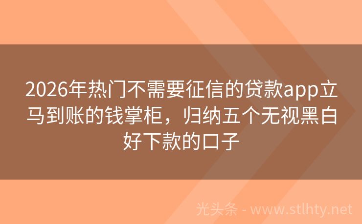 2026年热门不需要征信的贷款app立马到账的钱掌柜，归纳五个无视黑白好下款的口子