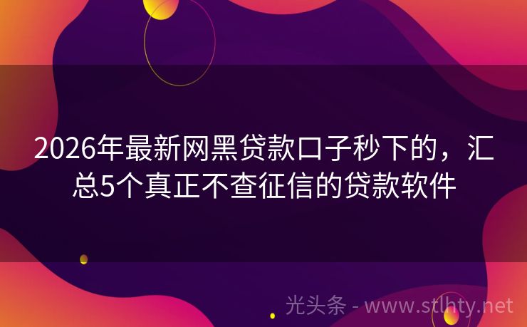 2026年最新网黑贷款口子秒下的，汇总5个真正不查征信的贷款软件