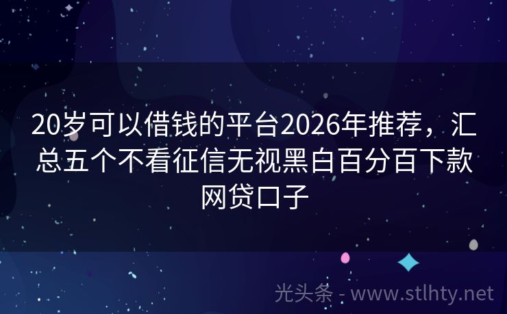 20岁可以借钱的平台2026年推荐，汇总五个不看征信无视黑白百分百下款网贷口子