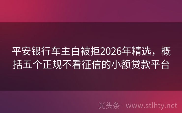 平安银行车主白被拒2026年精选，概括五个正规不看征信的小额贷款平台