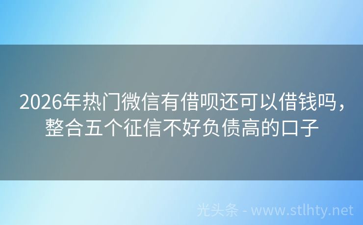 2026年热门微信有借呗还可以借钱吗，整合五个征信不好负债高的口子