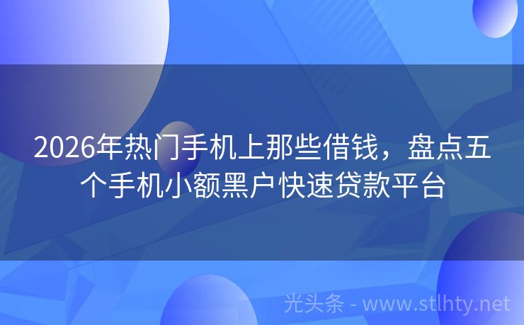 2026年热门手机上那些借钱，盘点五个手机小额黑户快速贷款平台