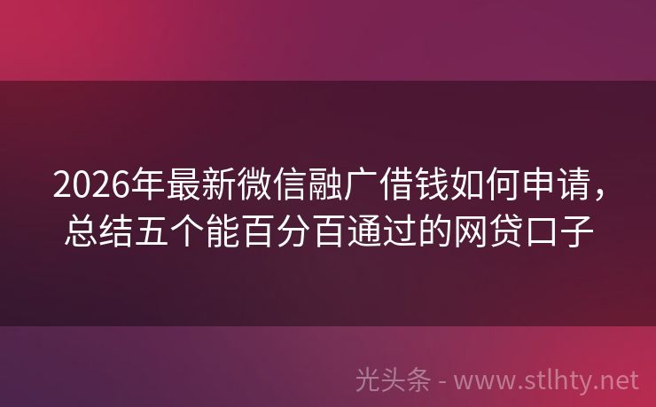 2026年最新微信融广借钱如何申请，总结五个能百分百通过的网贷口子