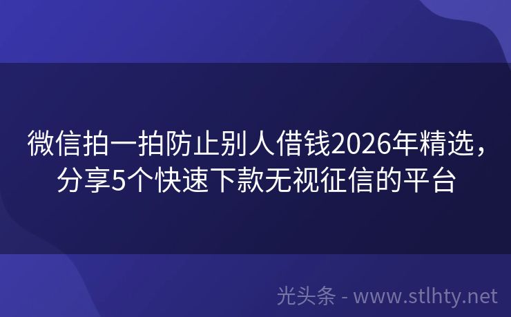 微信拍一拍防止别人借钱2026年精选，分享5个快速下款无视征信的平台