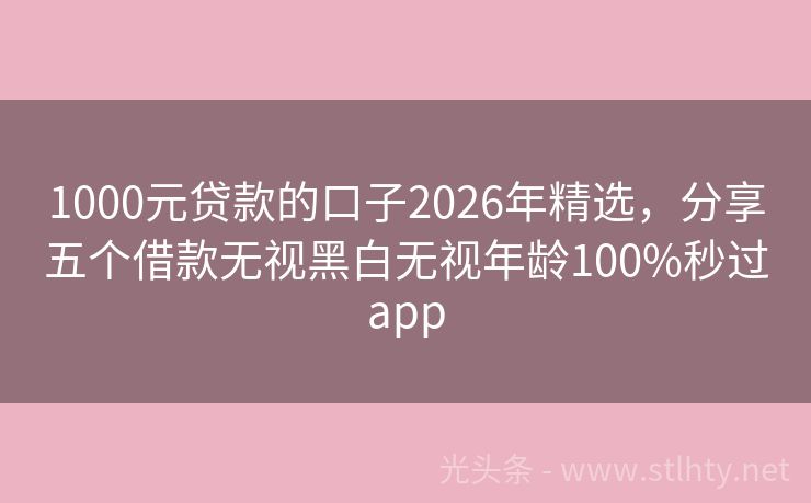 1000元贷款的口子2026年精选，分享五个借款无视黑白无视年龄100%秒过app