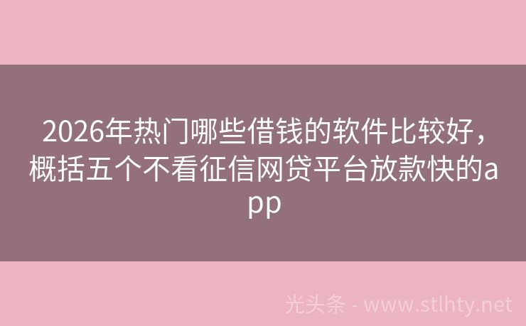 2026年热门哪些借钱的软件比较好，概括五个不看征信网贷平台放款快的app