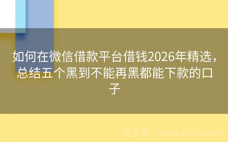 如何在微信借款平台借钱2026年精选，总结五个黑到不能再黑都能下款的口子