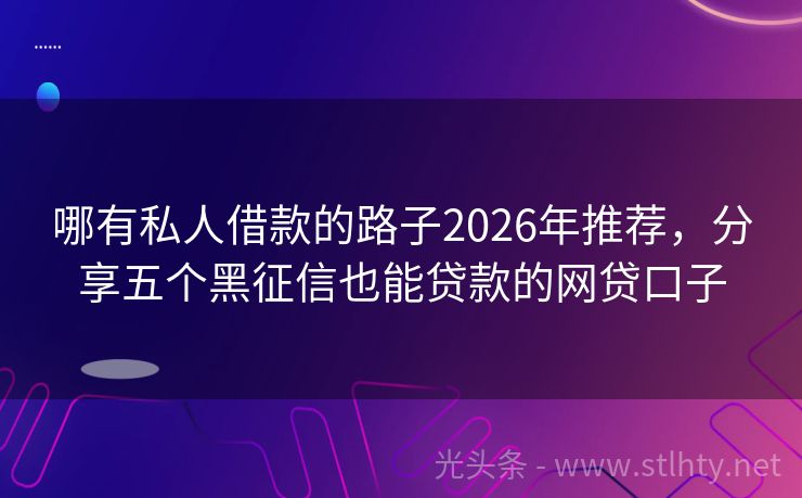 哪有私人借款的路子2026年推荐，分享五个黑征信也能贷款的网贷口子