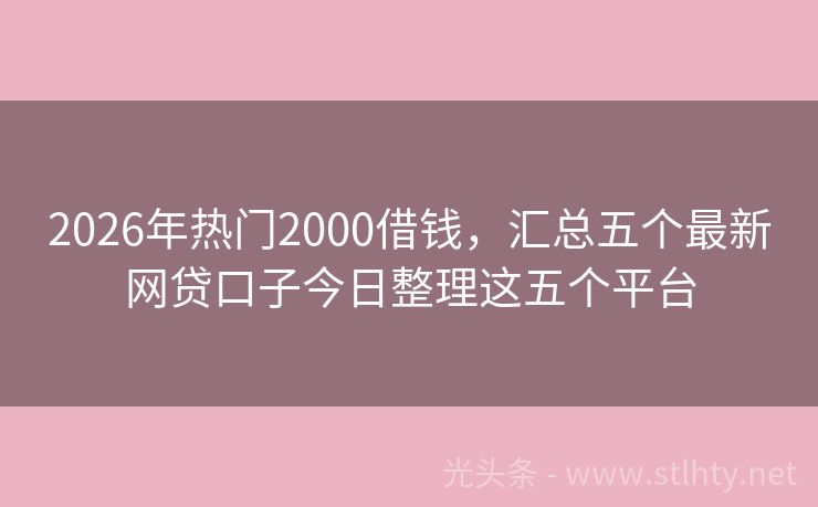 2026年热门2000借钱，汇总五个最新网贷口子今日整理这五个平台