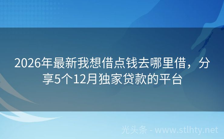 2026年最新我想借点钱去哪里借，分享5个12月独家贷款的平台