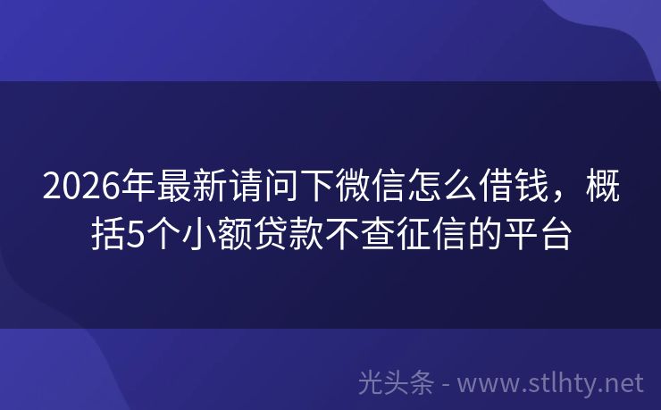 2026年最新请问下微信怎么借钱，概括5个小额贷款不查征信的平台
