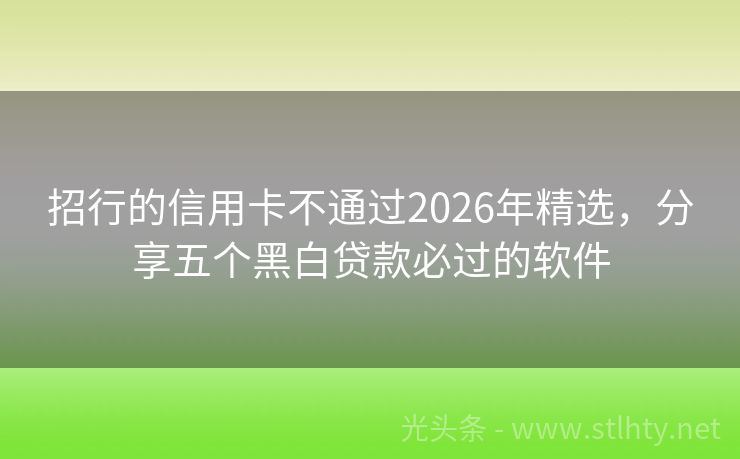 招行的信用卡不通过2026年精选，分享五个黑白贷款必过的软件