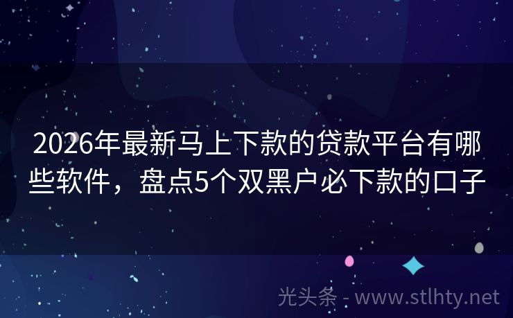 2026年最新马上下款的贷款平台有哪些软件，盘点5个双黑户必下款的口子