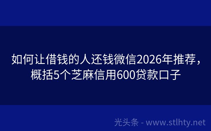 如何让借钱的人还钱微信2026年推荐，概括5个芝麻信用600贷款口子