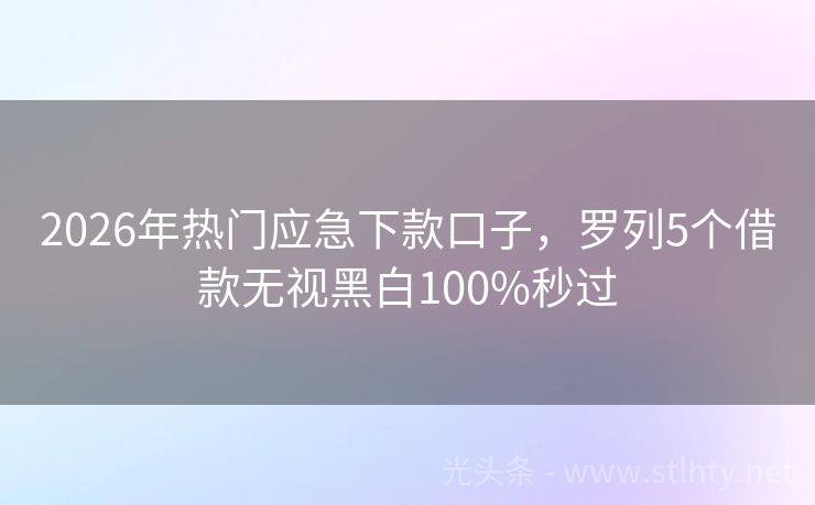 2026年热门应急下款口子，罗列5个借款无视黑白100%秒过