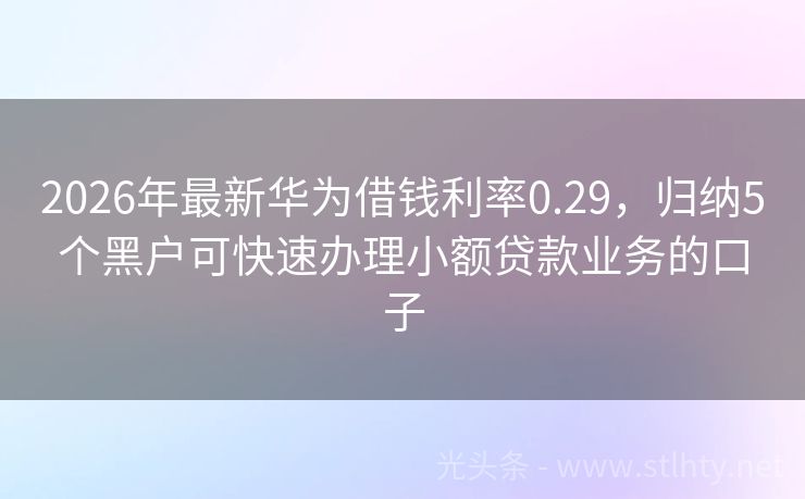 2026年最新华为借钱利率0.29，归纳5个黑户可快速办理小额贷款业务的口子