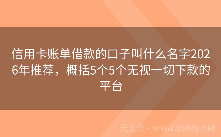 信用卡账单借款的口子叫什么名字2026年推荐，概括5个5个无视一切下款的平台