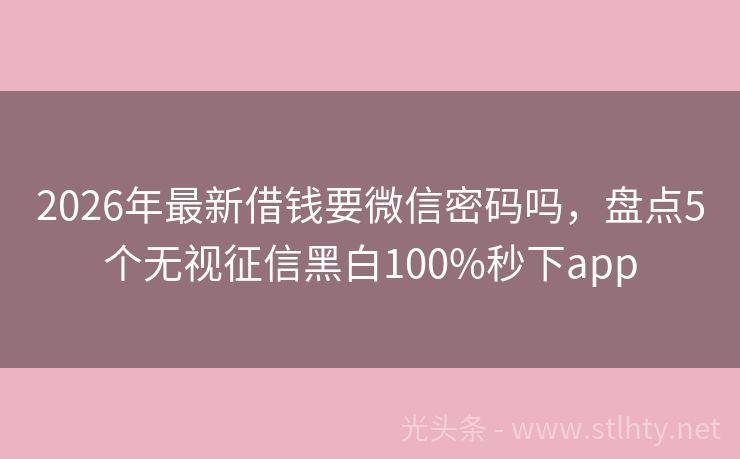 2026年最新借钱要微信密码吗，盘点5个无视征信黑白100%秒下app